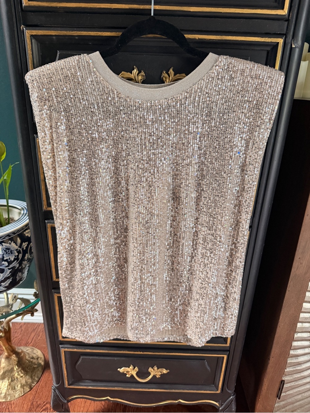 Endless Rose Champagne Sequin Muscle Tee